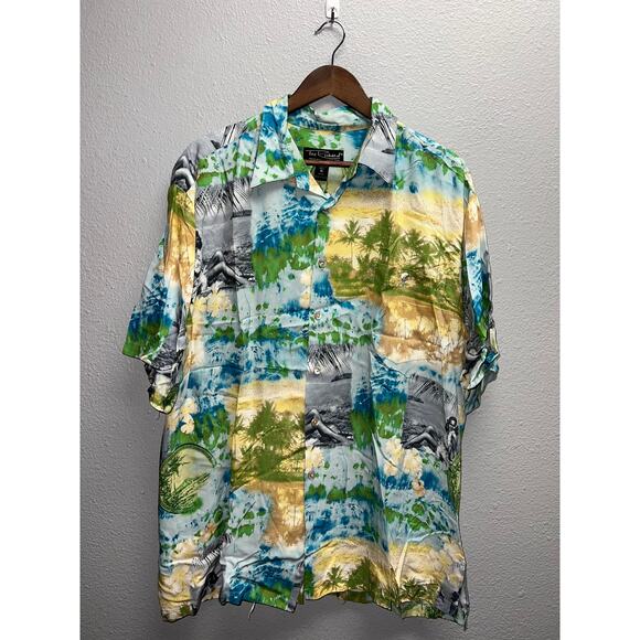Vintage Tori Richard Hawaii Button Up Shirt Hawaiian Green Blue Multi VTG XL - Picture 1 of 11